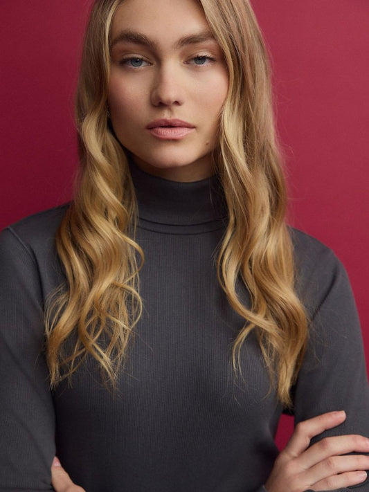 Slate Grey Long Sleeve Ribbed Roll Neck Bodysuit