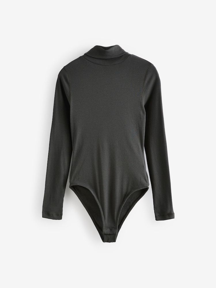Slate Grey Long Sleeve Ribbed Roll Neck Bodysuit