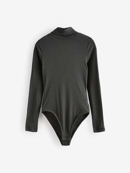 Slate Grey Long Sleeve Ribbed Roll Neck Bodysuit