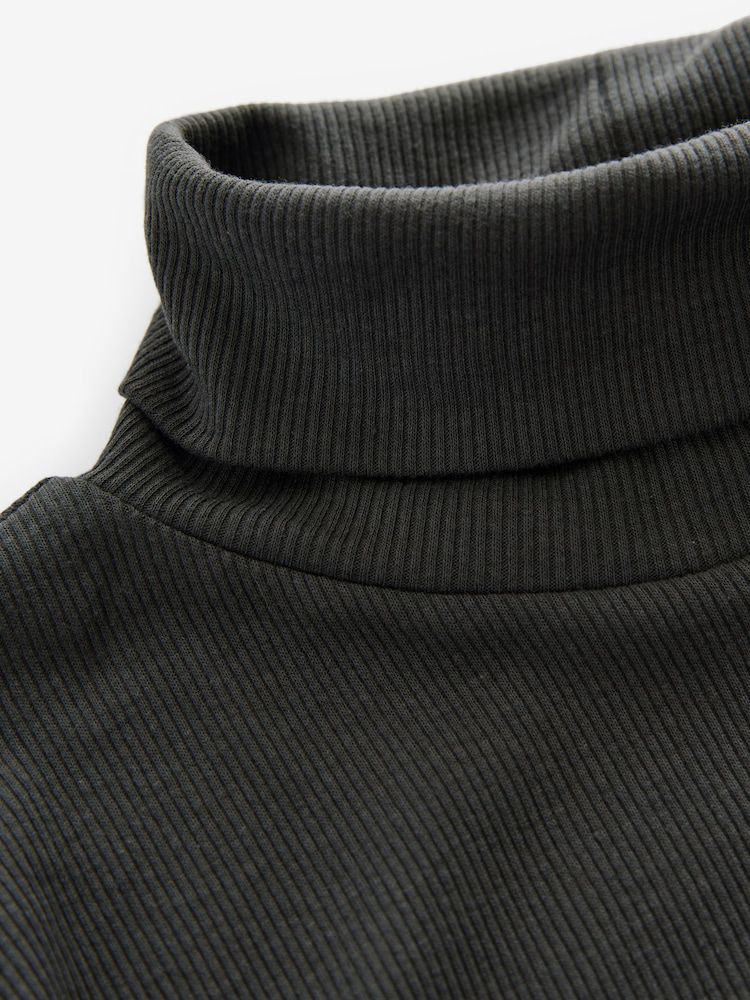 Slate Grey Long Sleeve Ribbed Roll Neck Bodysuit