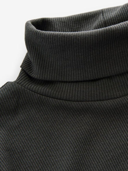 Slate Grey Long Sleeve Ribbed Roll Neck Bodysuit