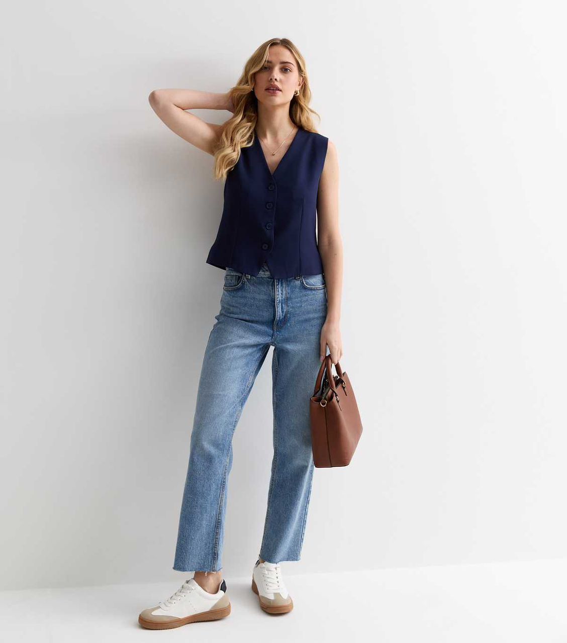 Navy Button Front Waistcoat