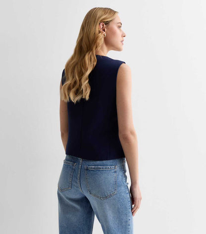 Navy Button Front Waistcoat