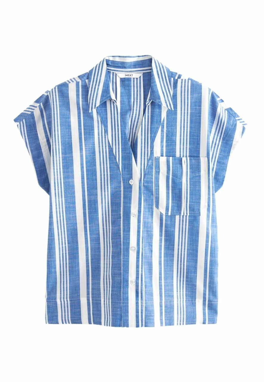 Stripe Linen Button down Blouse- Blue