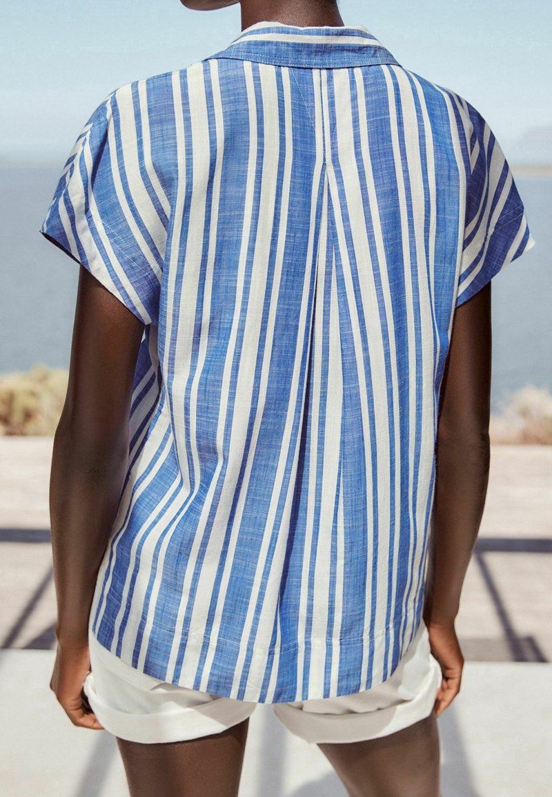 Stripe Linen Button down Blouse- Blue