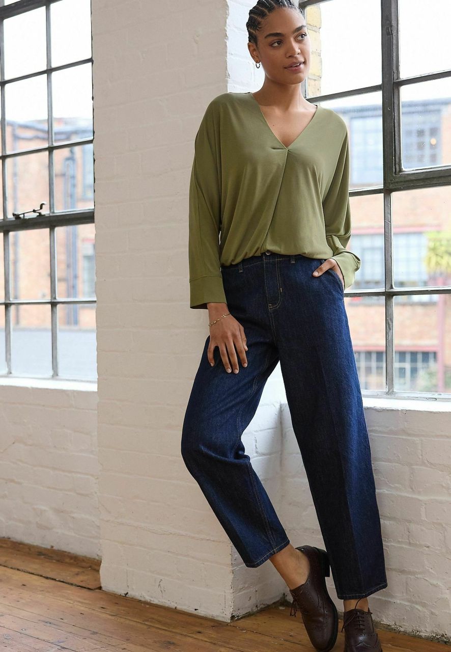V-Neck Bubblehem Blouse - Olive Green