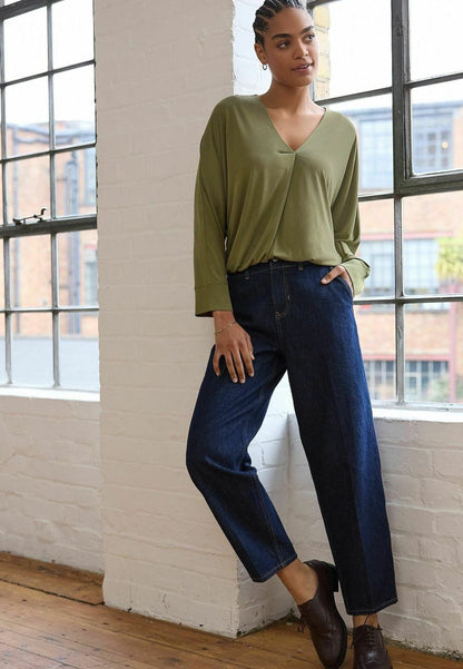 V-Neck Bubblehem Blouse - Olive Green