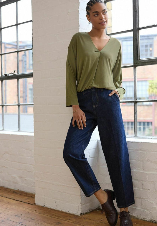 V-Neck Bubblehem Blouse - Olive Green