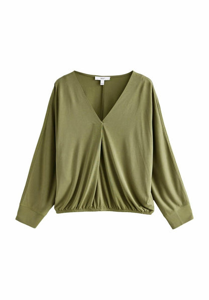 V-Neck Bubblehem Blouse - Olive Green