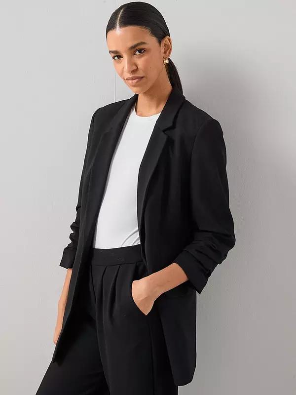 Ultimate Ruched Sleeve Blazer Black