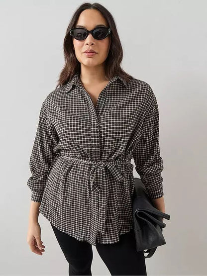 Curve Gingham Belted Shirt