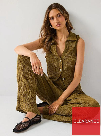 Wide Leg Co Ord Trousers khaki