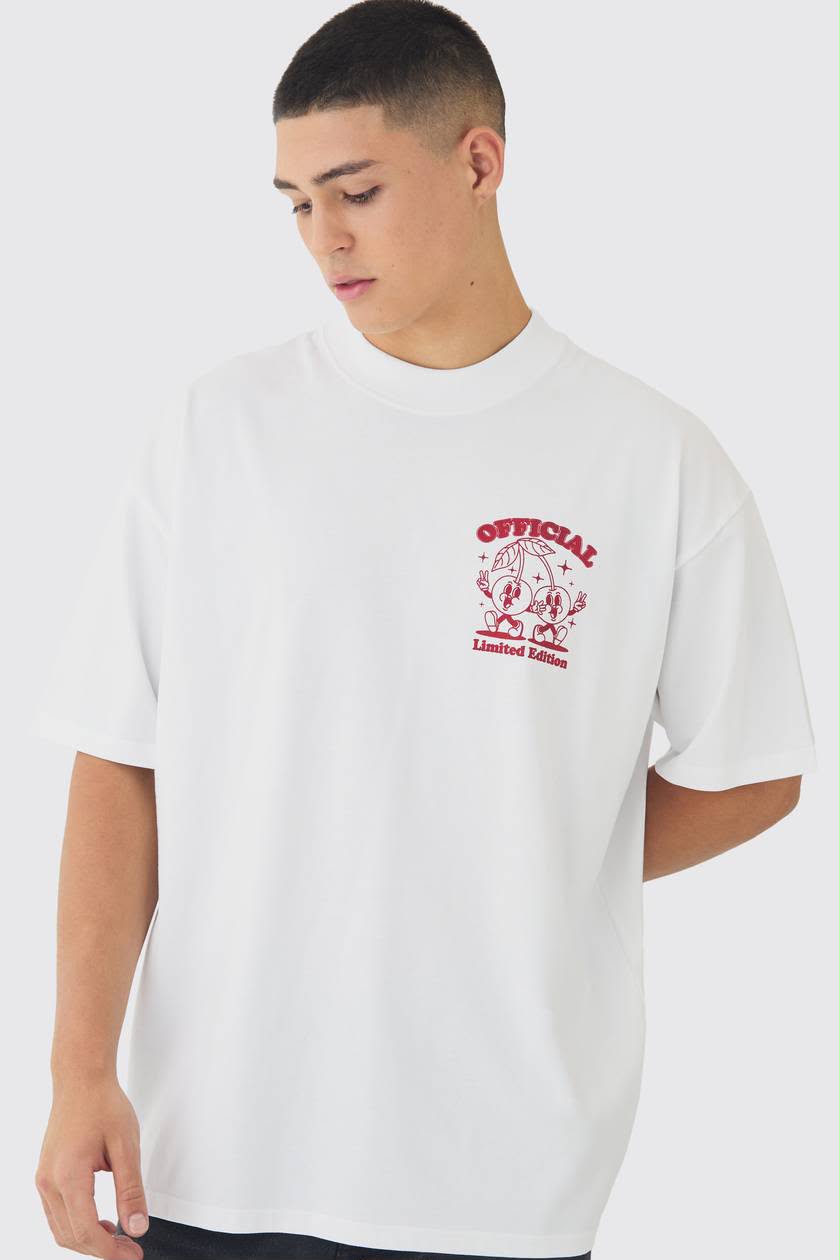 Oversized Heavyweight Cherry Graphic T-Shirt