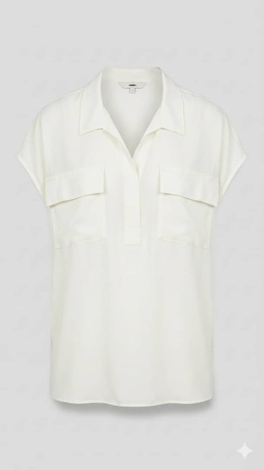 White Short Sleeve Utility Popover Blouse