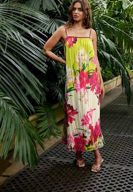 Strappy Pleated Mixed Print Floral Dress