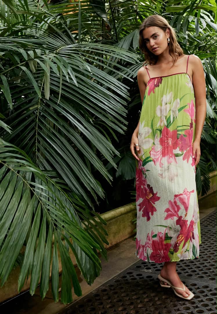 Strappy Pleated Mixed Print Floral Dress