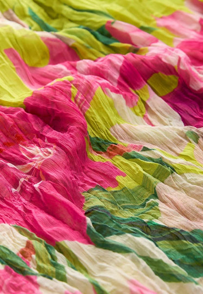 Strappy Pleated Mixed Print Floral Dress