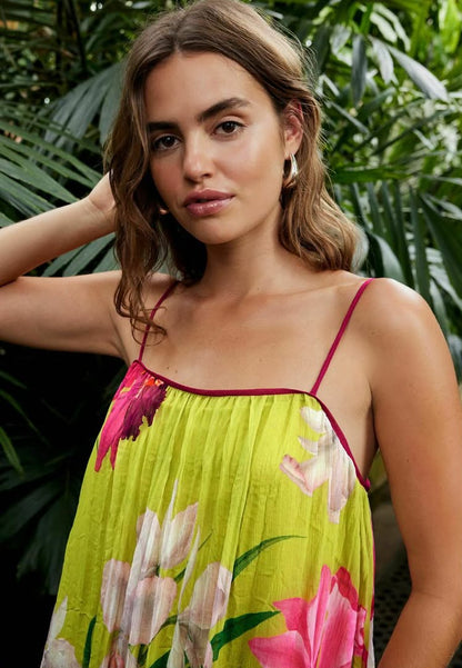 Strappy Pleated Mixed Print Floral Dress