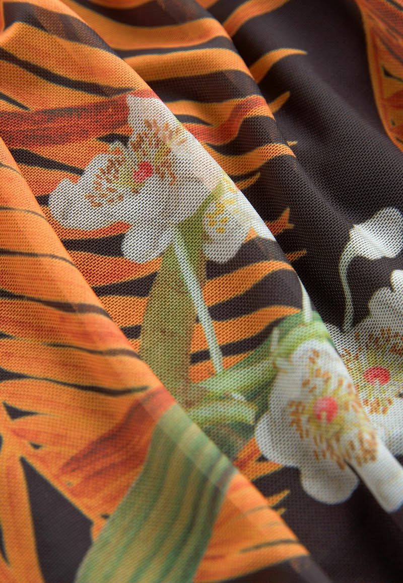 Ruched Floral Maxi Dress Black/ Orange Floral Print