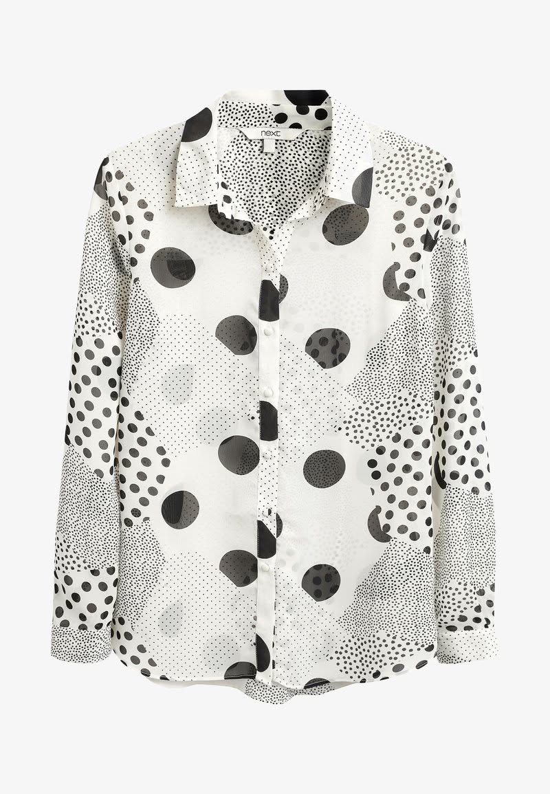 Petite White/Black Spot Print Long Sleeve Sheer Shirt