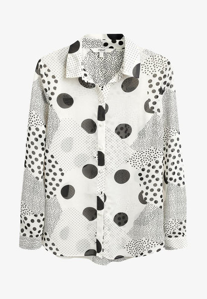 Petite White/Black Spot Print Long Sleeve Sheer Shirt