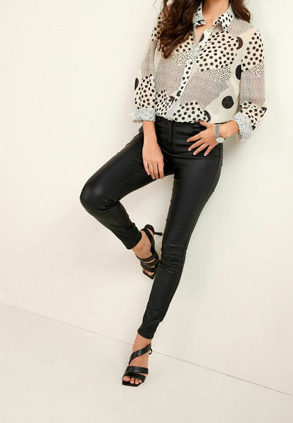 Petite White/Black Spot Print Long Sleeve Sheer Shirt