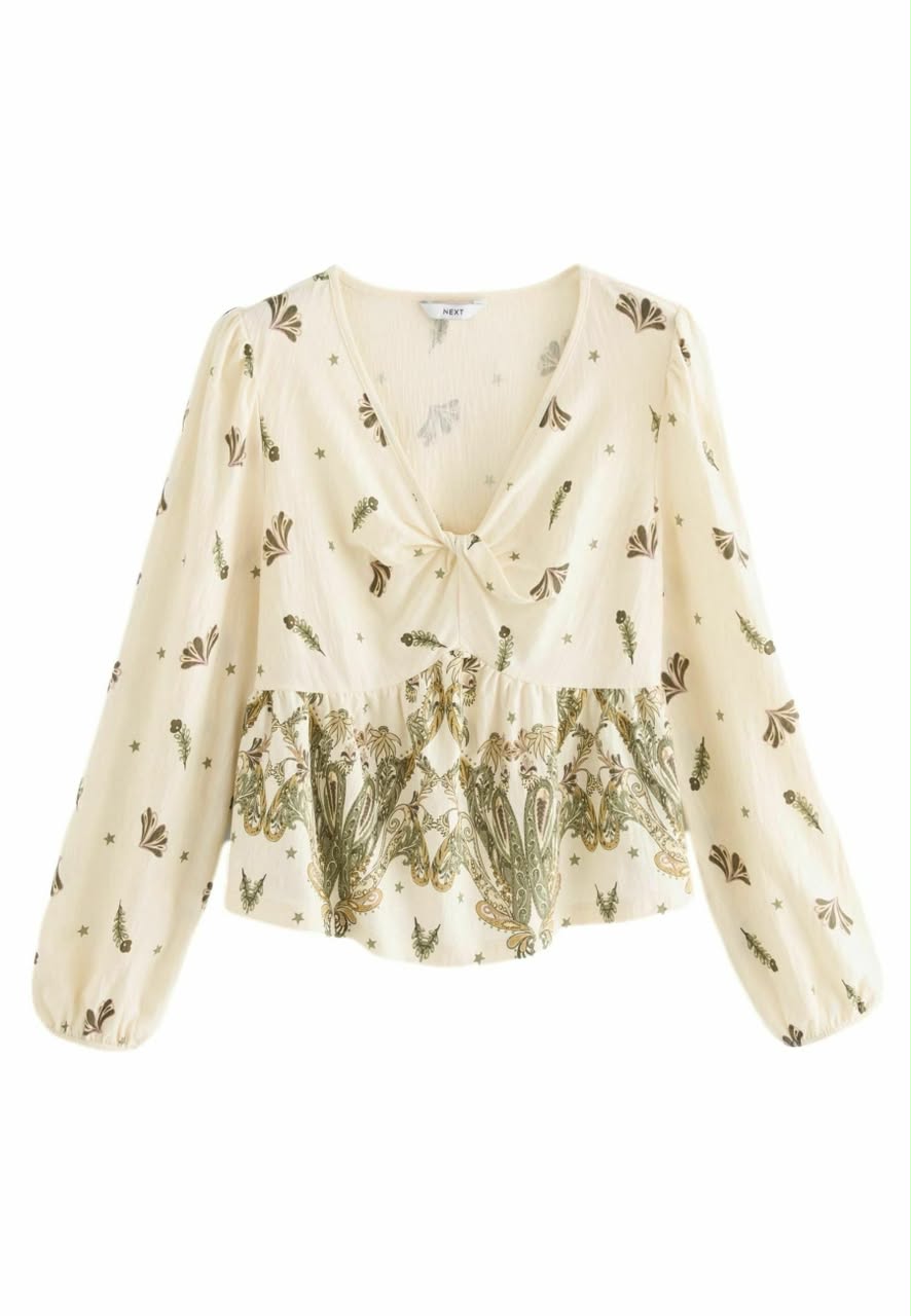 Ecru Paisely Print Long Sleeved Top