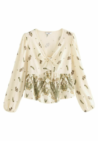 Ecru Paisely Print Long Sleeved Top