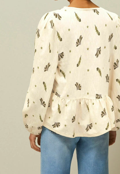 Ecru Paisely Print Long Sleeved Top