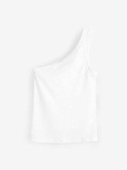 White One Shoulder Rib Vest Top