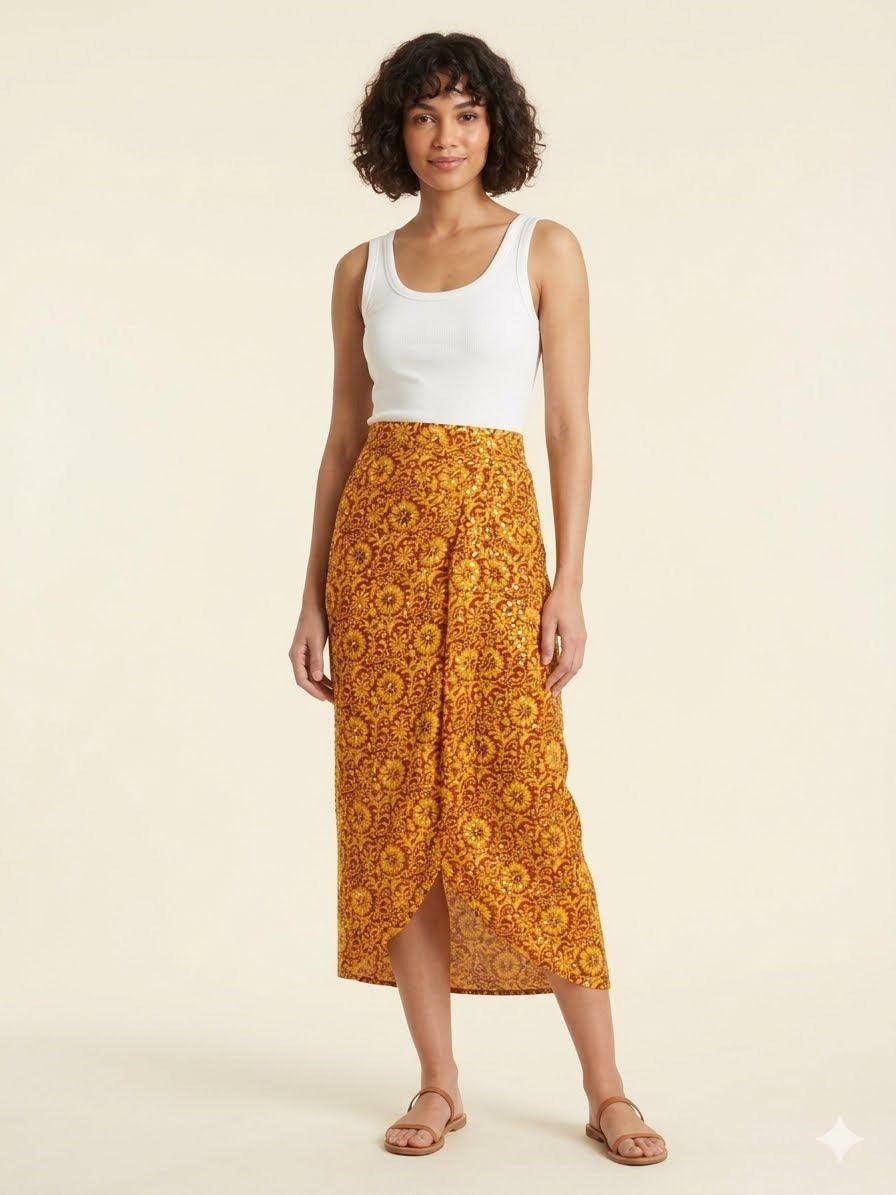 Sequin-Detailed Wrap Midi Skirt