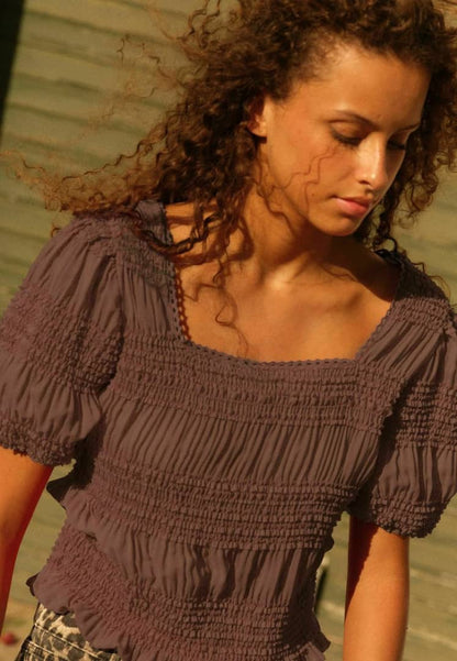 Short Sleeve Smock Back Blouse