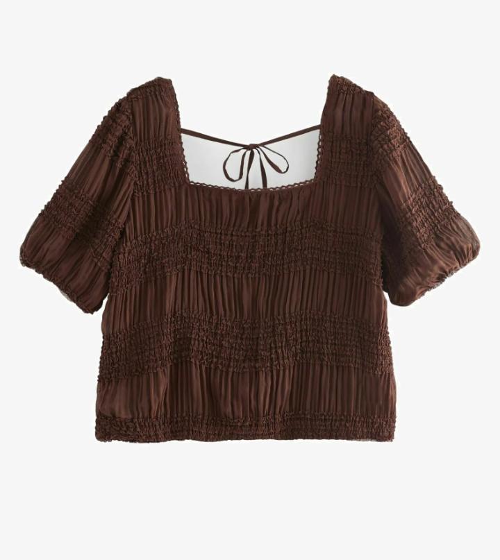 Short Sleeve Smock Back Blouse
