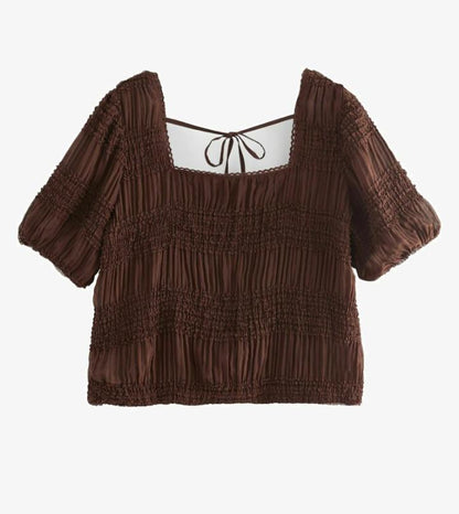 Short Sleeve Smock Back Blouse