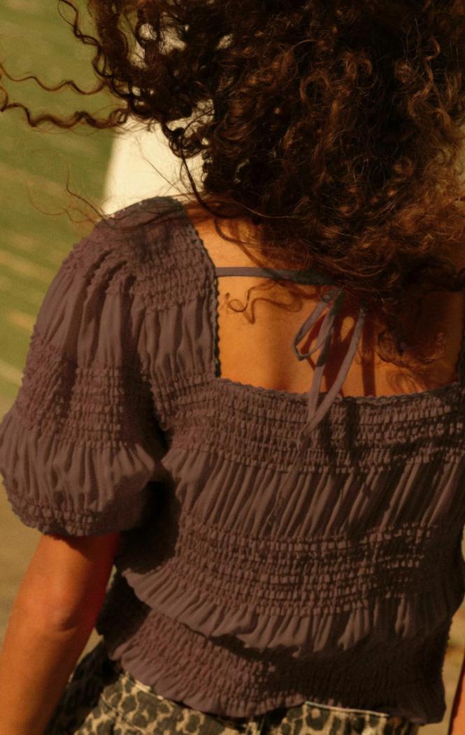 Short Sleeve Smock Back Blouse