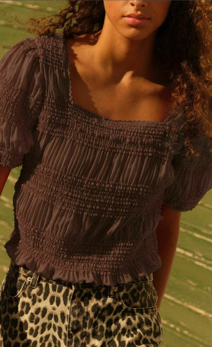 Short Sleeve Smock Back Blouse