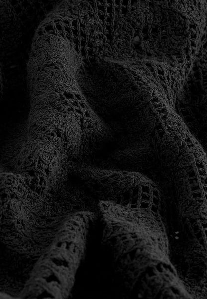 Knitted Lace Crew Neck Blouse Black
