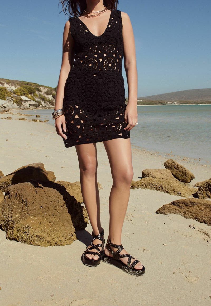 Guipure Lace Shift Dress Black