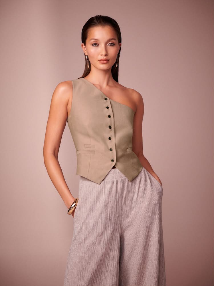 Mink Brown One Shoulder Waistcoat