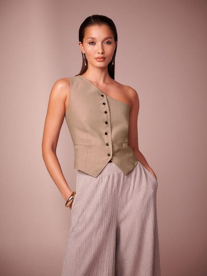 Mink Brown One Shoulder Waistcoat