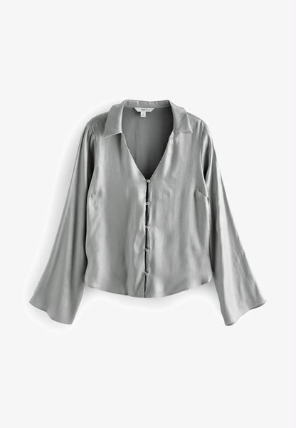 Shimmer Button Down Blouse Silver