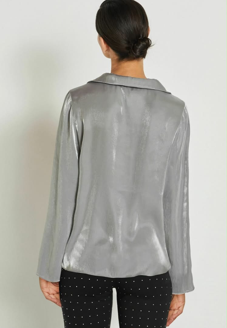 Shimmer Button Down Blouse Silver