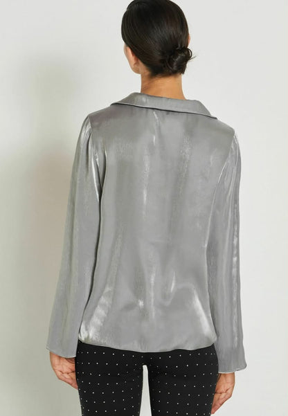 Shimmer Button Down Blouse Silver