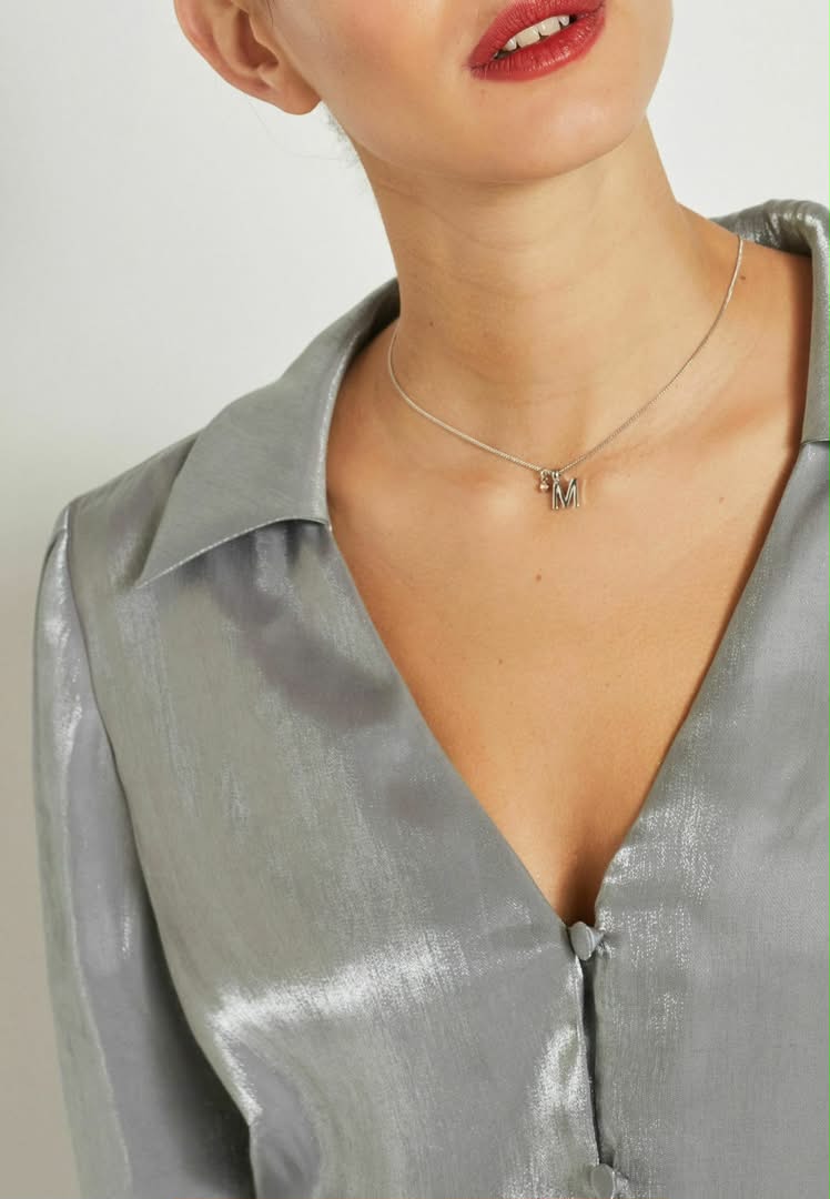 Shimmer Button Down Blouse Silver