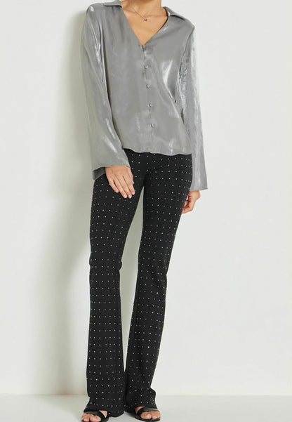 Shimmer Button Down Blouse Silver
