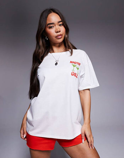 Martini Graphic Print Cotton Oversized T-Shirt