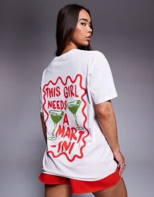 Martini Graphic Print Cotton Oversized T-Shirt