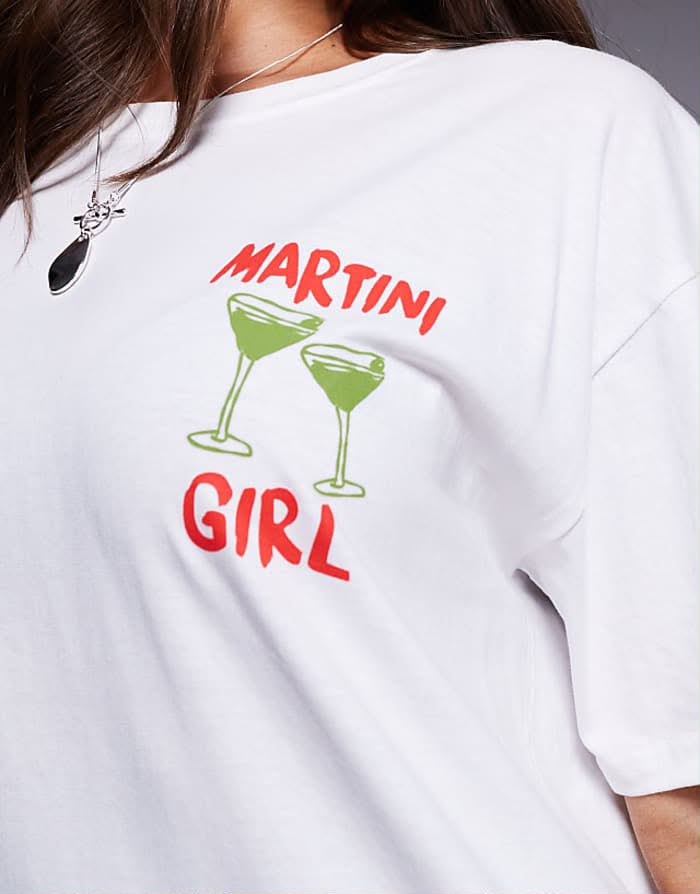 Martini Graphic Print Cotton Oversized T-Shirt