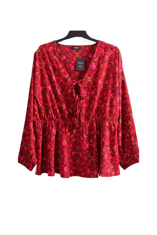 Woman Red Patterned Light Blouse