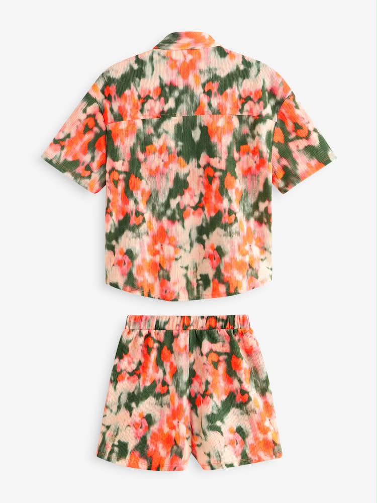 Orange Tie Dye Textured Shirt And Short Set